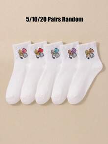 5/10/20 Pasang Kaos Kaki Bayi Acak Motif Pensil dan Pita, Kaos Kaki Bergaris Warna-warni untuk Anak-anak Halloween, Cocok untuk Anak Perempuan Pemakaian Sehari-hari di Musim Gugur dan Musim Dingin - MultiWarna - View 5