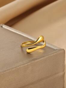 Minimalist Stainless Steel Wave Line Stackable Women's Gold Ring, 18K Gold Plated Rust-Resistant Adjustable Finger Ring, Suitable For Mother, Girlfriend, Best Friend, Gold Wedding Jewelry, Vacation, Party, Daily Outfit Accessory, Unique Gift - Various - View 4