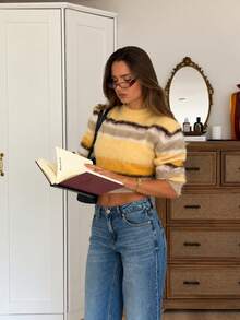 SEREN Women's Comfortable Striped Crew Neck Long Sleeve Sweater, Loose Basic Knit Pullover, Suitable For Autumn/Winter Outfits - Multicolor - View 8