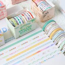 100 Rolls Boxed Slim Washi Tape Set, Fresh Floral Plaid & Text Patterns, Easy Tear & Stick, Scrapbook Border Decoration Material, DIY Collage Stickers, Multi-Color Artistic Decorative Tape - A - View 3