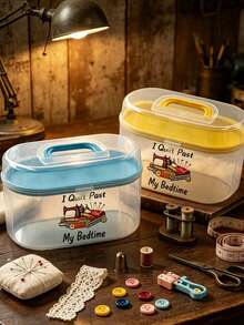 Handicraft And Sewing Tool Storage. Craft Storage Container Sewing Supplies Storage Rack Double-Wall Bucket Rotating Handle Gift Box Portable Basic Sewing Repair Kit. Sewing Tool Bag Tool Box, Sewing Box Needle Thread Tape Measure Scissors Thimble Tool Bag Tool, Suitable For Children, Adults, Travel, Home Repair (Pink). - Pink - View 2
