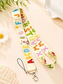 1pc Cute Letter Lanyard Keychain - Colorful Floral Design With "ABCD" Letters, Durable ID Holder, Suitable For Keys, Credit Cards, And Additions, Perfect Gift For Fans, Cute Keychain Accessory - A - View 4