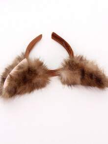 1pc Halloween Animal Cute Polyester Wolf Ear Headband, Festive Party Costume Headpiece, Cosplay Hair Hoop - Camel - View 2