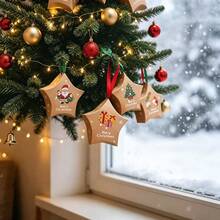 5-Point Star Paper Box Christmas Decoration Chocolate Candy Hanging Christmas Tree Box Kraft Paper, Christmas Creative 5-Point Star Candy Box Gift Packaging Box Star Candy Box Gift Paper Box Decoration, Vintage Gift Box, Christmas - Multicolor - View 6