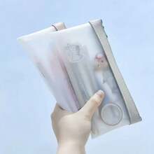 10pcs PVC Frosted Large Capacity Pencil Case Stationery Storage Bag Student Exam Pencil Pouch Minimalist Transparent Pencil Bag - A - View 3