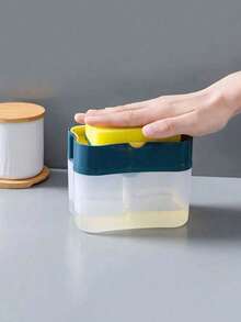 1 Pack Kitchen Dish Soap Dispenser, Dish Liquid Dispenser, 2-In-1 Soap Dispenser, For Dishwashing Countertop, Plastic Soap Dispenser, Instant Refill, Durable, With Sponge, Liquid Detergent Dispenser, Kitchen Tool - Multicolor - View 8