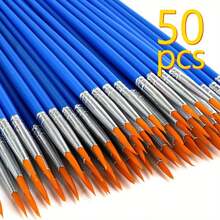 10/50pcs Nylon Pointed & Flat Head Paint Brushes, Small Brushes For Gouache/Watercolor/Acrylic Paint, Line Drawing, Sketching, Doodling - Sets - View 1