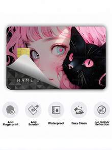 1pc Cartoon Official Credit Card Sticker Privacy Protection Card Skin, Black Cat Pattern Birthday Gift PVC Material Anti-Fingerprint Anti-Scratch Wear-Resistant Card Sleeve, Card Protector, Suitable For Men, Women, Couples, Small Chip Card, Bank Card Decoration Sticker, Credit Card, Transit Card, Student Campus Card Personalized DIY - Type a - View 19