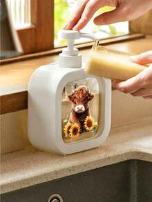2 Colors Highland Cow Sunflower Soap Dispenser, Refillable Pump Plastic Lotion Bottle, Farmhouse Style Decorative Hand Soap Dispenser, Suitable For Bathroom Kitchen Sink Countertop, Ideal Housewarming Birthday Home Gift - Pump-action Travel Bottles - View 6
