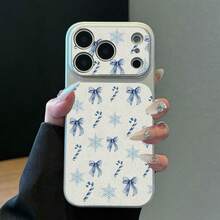 1pc TPU Material Blue Snowflake Bow Candy Pattern Phone Case Suitable For Apple 17promax/17/16promax/15/13/12/11 Large Window Film Full Coverage Anti-Drop Soft Shell Phone Protective Cover - Silver - View 5