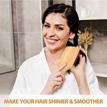 3pcs Bamboo Hair Care Set, Wide Tooth Comb, Cushion Hair Brush, Round Head Boar Bristle Hair Brush, Bamboo Wood Handle Hair Tools, Suitable For Daily And Travel Use - Apricot - View 5