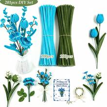 201pcs Fluffy Stem Handmade Set, Includes 200 Flexible Iron Wire Stems And 1 Greeting Card, Suitable For DIY Handmade Flowers, Doll Making, Holiday Decoration, Art Projects, Home Crafts, Party Decoration, Craft Supplies For Hobbyists - 201 Pcs - View 16