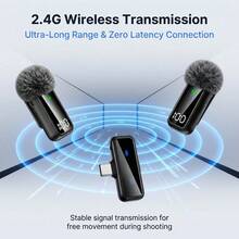 HITOZON Wireless Lapel Microphone With Charging Case, 2 Mics, Noise Cancelling, LED Battery Indicator, Plug-And-Play Mic Compatible With Iphone, Android, Content Creators, Streaming & Video Recording - Black - View 5