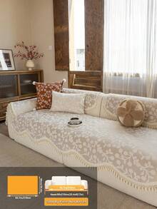1 cái vỏ đệm ghế sofa họa tiết jacquard hoa dây leo có vân nổi kèm tua rua, chống trầy xước chống trượt, thân thiện với thú cưng, mềm mại, giặt máy được, phù hợp cho sofa 1/2/3/4 chỗ và sofa góc chữ L, phong cách Bohemian Farmhouse cho nội thất gia đình - Màu be - Xem 11