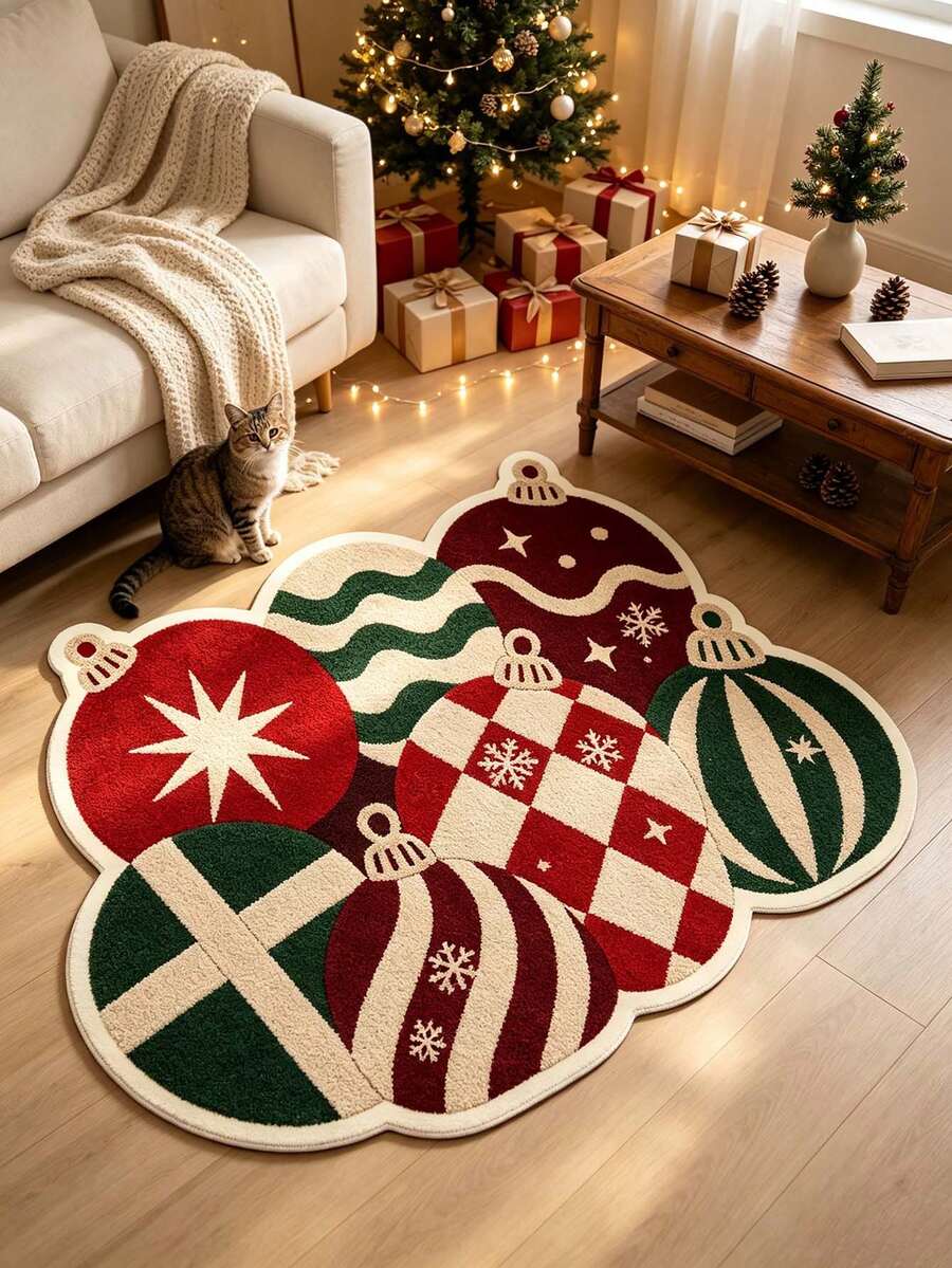 1pc Lantern Asymmetrical Pattern Doormat, Christmas Gift, Door Mat, Small Rug, Welcome Mat, Carpet, Floor Mat, Outdoor Doormat, Kitchen Rug, Home Decor, Front Door Mat, Area Rug, Outdoor Mat - Multicolor - View 1