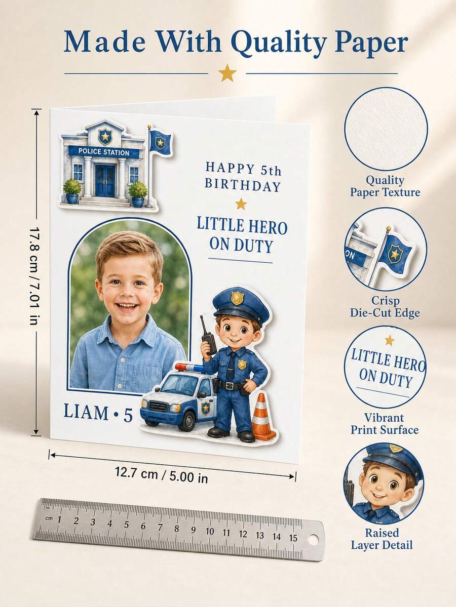 Personalized Birthday Card, Kids Character Design With Cowboy, Construction, Firefighter And Little Police Themes, Custom Celebration Card For Birthday Parties, Children's Gift Giving, Young Dreamers, And Everyday Special Moments - Multi-color - View 1