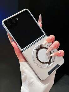 Shockproof Magnetic 360° Rotating Stand Phone Case, Compatible With Samsung Galaxy Z Flip8 ZFlip7 Z Flip 6 5G, With Ring Holder, Anti-Drop Hard Shell Protective Cover, Wrist Strap - Silver - View 4