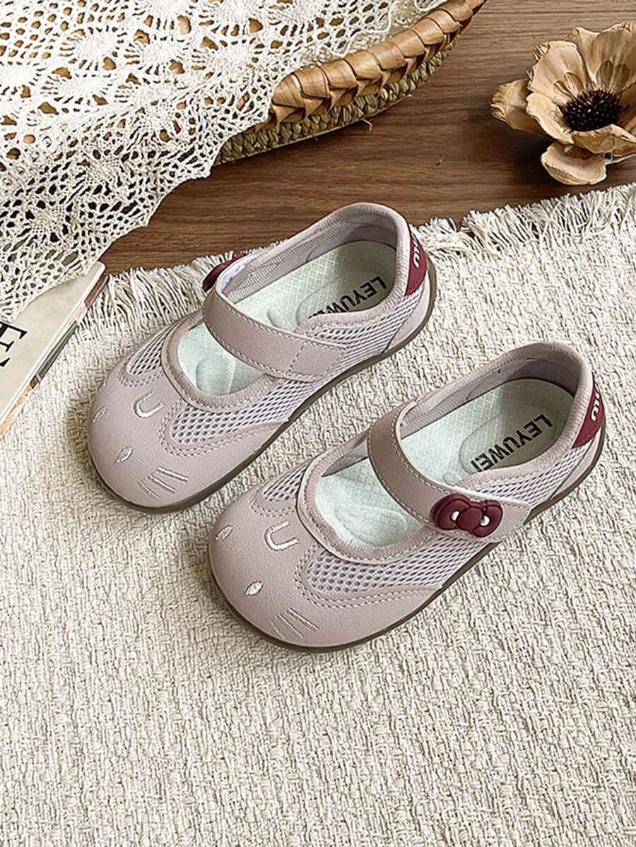 Girls' Mesh Princess Shoes Cartoon Hook And Loop Soft Sole Shoes - Pink - View 1