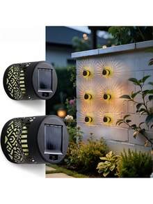 Solar Powered Outdoor Projection Wall Light, Waterproof Automatic Switch, Mandala Pattern LED Landscape Light, Warm White Color Changing Decorative Light For Garden, Fence, Patio, Yard, Pathway, Backyard, Holiday Party Decoration - A - View 5