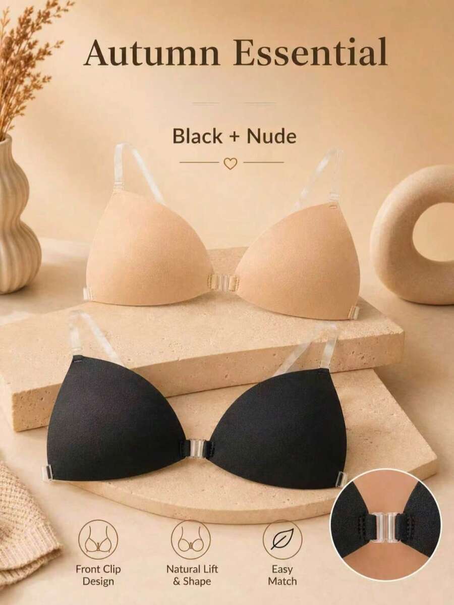 1pc Women's Summer Triangle Invisible Bra, Seamless Comfortable, Good Coverage, With Transparent Straps, Suitable For Wedding Photography - Multicolor - View 1