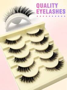 5 Pairs Cat Eye False Eyelashes - Lightweight & Fluffy Faux Mink Lashes, Transparent Lash Band, Natural Look, Reusable, Suitable For Beginners - Black - View 6