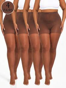 4Pairs High Waist Coffee Brown Sheer Control Top Tights, Smooth Stretch Slim Fit Pantyhose For Women, Office, Date & Daily Wear - Brown - View 13