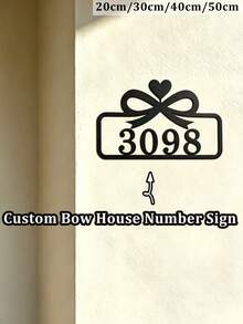 4 Sizes Available! Bow & Heart Metal House Number Address Sign,Personalized Address Plaque, Door Number, Hotel Room Numbers Sign - Black - View 1