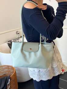 Premium Niche Buckle Design Women's Shoulder Bag, Fashionable Minimalist Multi-Functional PU Fabric Shoulder Bag/Handbag - Green - View 3