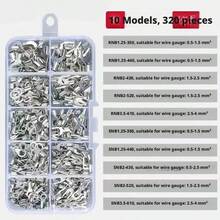 320Pcs 10 Sizes Cold-Pressed Terminal Kit, Thickened Tin-Plated Cable Lug Set, SNB/RNB Bare Terminals, O Ring & Fork Crimp Accessories Combo, Bonus Colored Heat Shrink Tubes For Auto, Marine & All Kinds Of DIY Cable Connections - RNB/SNB Series - View 3
