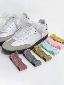 2.5cm Wide Flat Sneakers Replacement Shoelaces, Solid Color Lace Shoelace Accessories With Ballet Style Bow Decoration - Multicolor - View 2
