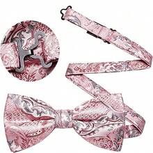 Paisley Striped Bow Tie For Men Silk Pre-Tied Bowtie Pocket Square Cufflinks Set Formal Wedding Party Prom - Pink - View 3