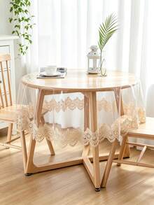 Transparent PVC Tablecloth With Elegant Coffee-Colored Lace Trim, Waterproof & Oil-Proof Round Dining Table Cover, Suitable For Home Dining Table And Kitchen Decor - milk coffee color - View 4