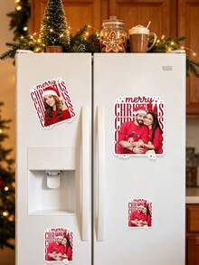 Custom Photo Christmas Refrigerator Magnet, Personalized Merry Christmas Picture Fridge Magnet, Customized Family Photo Magnet Xmas Home Decoration Holiday,Locker, Whiteboard, Kitchen Decor, Home Decoration, Party Favor, Unique Personalized Keepsake - Multicolor - View 3