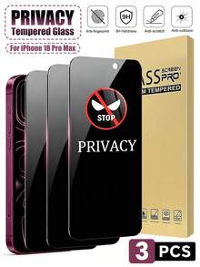 3pcs Full Screen Tempered Glass Privacy Screen Protector, Compatible With Apple 18 PRO MAX/18PRO/17 PRO MAX/17/16 Pro Max/15 Pro Max/15 Pro/14 Pro Max/13/12/11 Inch, Black Frame Privacy Full Screen Phone Protector - Black - View 40