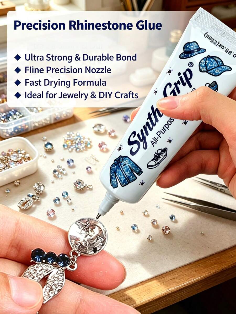 SynthoGrip Clear Drying Rhinestone Adhesive Glue, Multi-Use Strong Craft Glue For Shoes, Hats, Fabric Clothes, Phone Case Rhinestone DIY Crafts