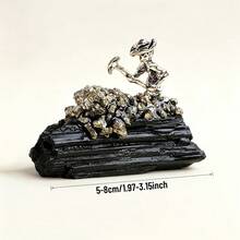 1pc Natural Black Stone Pyrite Miner Figurine, Handcrafted Mineral Cluster Specimen, Desktop Decor Collectible Gift, Random Shape - Black Tourmaline Miner - View 3