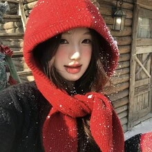 1pc Solid Color One-Piece Knitted Hooded Scarf, Fashionable Versatile Women's Knitted Hat, Warm And Cold-Proof, Suitable For Autumn/Winter, Large Head Circumference, Scarf Hat Set, Warm Ear Protection - A - View 13