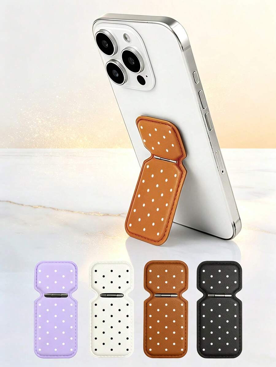 1 buah Dudukan Ponsel Mini Lipat Kulit Motif Polkadot, Penahan Ponsel Perekat Belakang, Braket Ponsel Lipat Portabel, Dudukan Meja yang Dapat Diatur Berbagai Sudut, Dudukan Stiker Ponsel Tipis dan Ringan, Aksesori Smartphone Universal, Tampilan Bebas Genggam, Desain Ukuran Saku yang Ringkas untuk Perjalanan, Kantor Rumah, dan Penggunaan Sehari-hari, Penahan Ponsel Praktis dan Modis - MultiWarna - View 1
