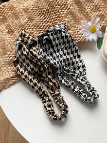 2PCS French Vintage Houndstooth Criss-Cross Elastic Fabric Headband, Minimalist Retro Non-Slip Niche Versatile Hair Accessory - Multicolor - View 6