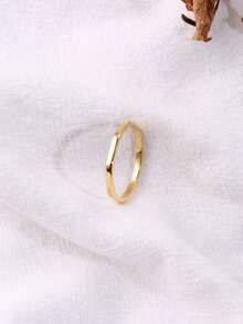 1pc Stainless Steel 18K Gold Plated Octagonal Curved Smooth Ring, Minimalist Streamlined Design, Versatile For T-Shirts, Shirts, Suits, Dresses, Daily Wear, Elegant Accessory - Polygonal Curved Glossy Ring - View 3