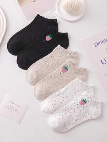 20/10/5/1 Pairs Women's Embroidered Short Invisible Socks, Multi-Color Cartoon Style, Breathable Moisture-Wicking Soft, Suitable For All Seasons And Multiple Occasions, Fresh Strawberry Embroidery - Multicolor - View 8