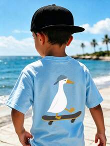 Young Boy Comfortable Soft Fabric Daily Short Sleeve Top, Suitable For Spring, Autumn And Summer Everyday Wear - Baby Blue - View 2