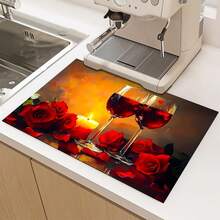 (Hot !!) 1pc 2D Rose Wine Pattern Flat Stove Protector Mat And Non-Slip Heat-Resistant Rubber Stove Cover Pad Suitable For Induction Cooktop, Glass Stove And Multi-Function Scratch-Resistant Mat, Also Best Choice For Oven, Washing Machine, Dryer And Kitchen Decoration. - Multicolor - View 10