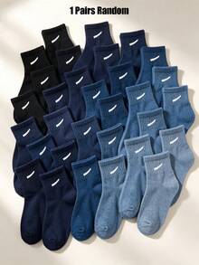 1/10/20 Pairs Random Color Mid‑Calf Socks, Blue Black Sea Pattern Sport Socks For Boys Fall All Season Holiday Gift Sports Outdoor Campus Daily Wear - Multicolor - View 6