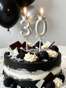 1pc Silver Number Candle 0-9 Crown & Butterfly Shaped Birthday Party Cake Candle - Silver - View 1