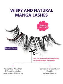 Asiteo 5 Pairs Anime False Eyelashes - Natural & Thick Cartoon Style, Transparent Lash Base, Beginner-Friendly, Suitable For Cosplay And Daily Makeup - Black - View 2
