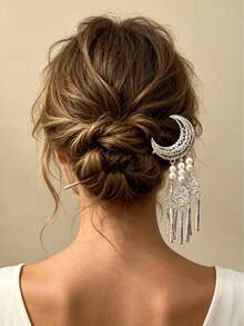 1pc Vintage Embossed Floral Metal Long Hair Stick, Exotic Large Hair Pin For Women's Evening Dress Updo - Multicolor - View 14