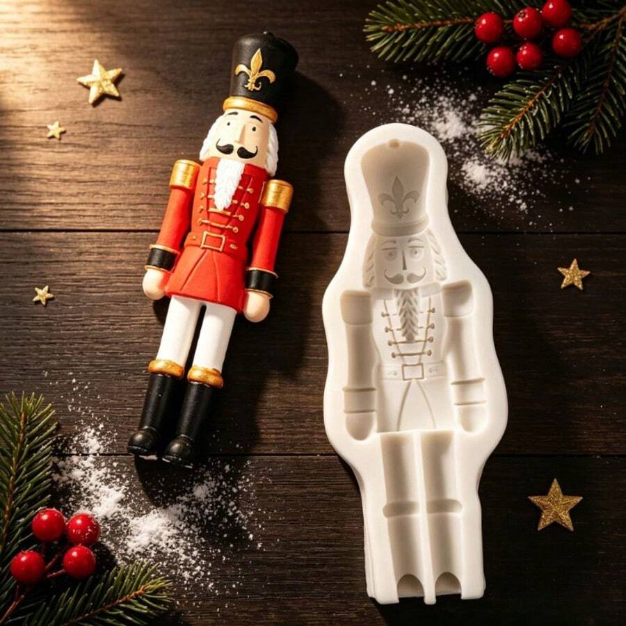 Nutcracker Silicone Mold Set, Christmas Soldier Fondant Mould, Baking Tool For Cake Decorating