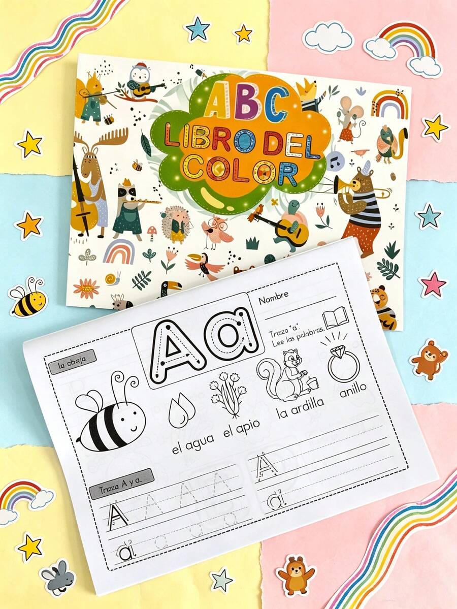 1 Book 32-Page Spanish Alphabet Coloring And Tracing Book, Combines Education And Entertainment, Includes Cute Illustrations And Early Learning Creative Handwriting Practice Content, Perfect Gift For Preschoolers Learning Letters And Vocabulary, Suitable For Birthday, Christmas, Back To School Gifts And More - A - View 1