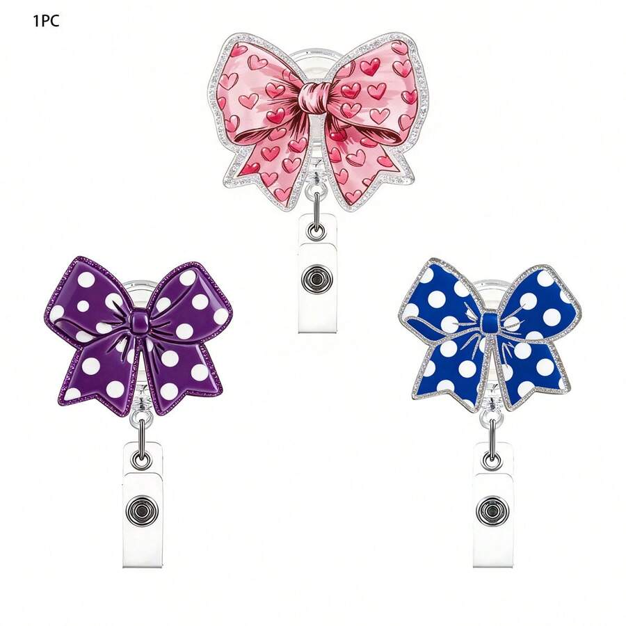 1pc Pink Bow Retractable Badge Reel Clip For Doctor, Nurse, Medical Student - Multicolor - View 1